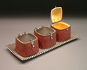 Three Boxes with Hinged Lids and Tray, Boxes 3" tall