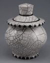 Covered Jar 6" x 4", White Crackle
