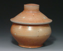 Covered Jar 5" x 6", Flashing slip, white liner glaze